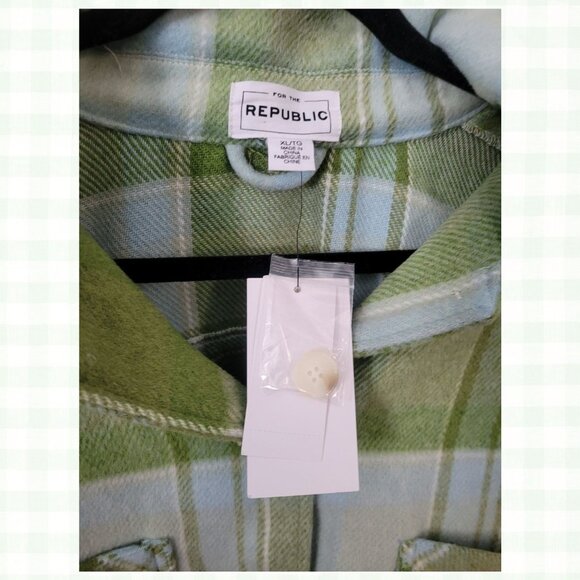 FOR THE REPUBLIC Classic Short Jacket in Blue Green Plaid Women's Size XL/TG - Picture 10 of 16